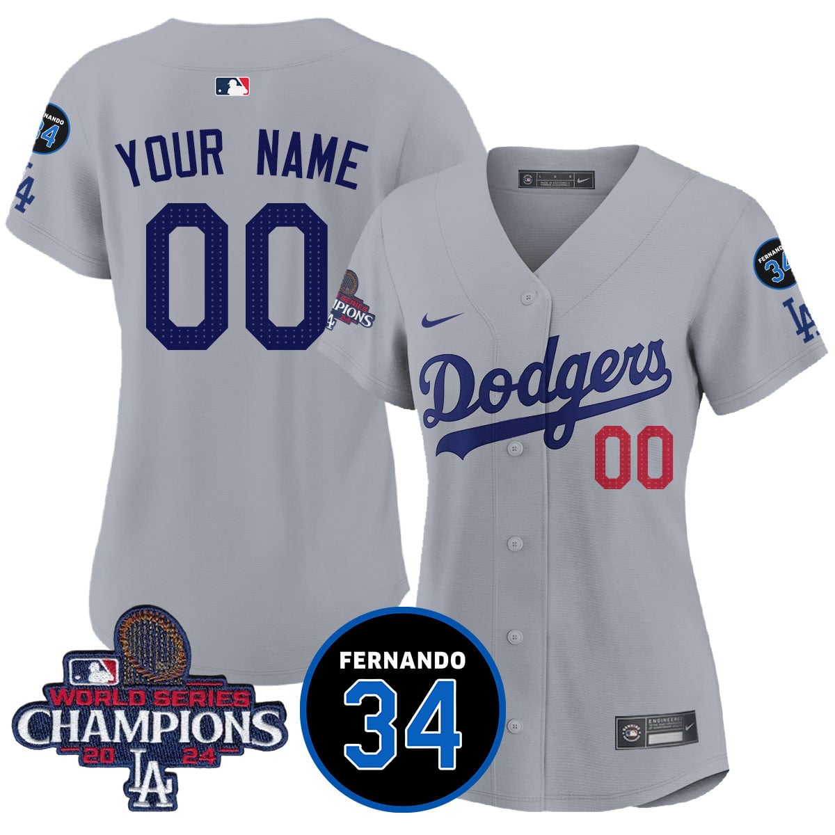 Custom Women's LA Dodgers - World Series Champions 2024/Fernando Valenzuela Memorial Jersey - All Stitched N1