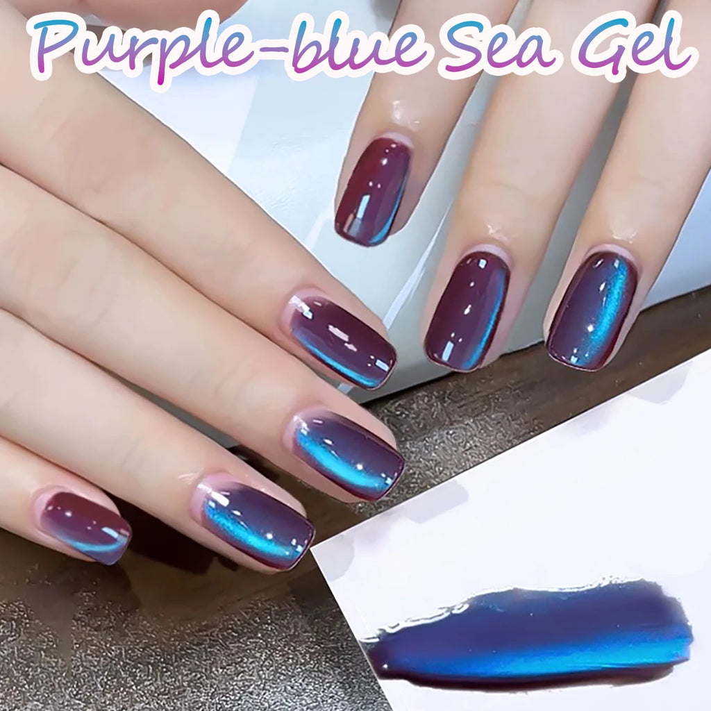 1-Pack WS Autumn Winter Nails Blue Purple Crystal Glass Bead Cat Eye Gel Polish Nail Salon Home DIY Super Flash Gel Nail Art