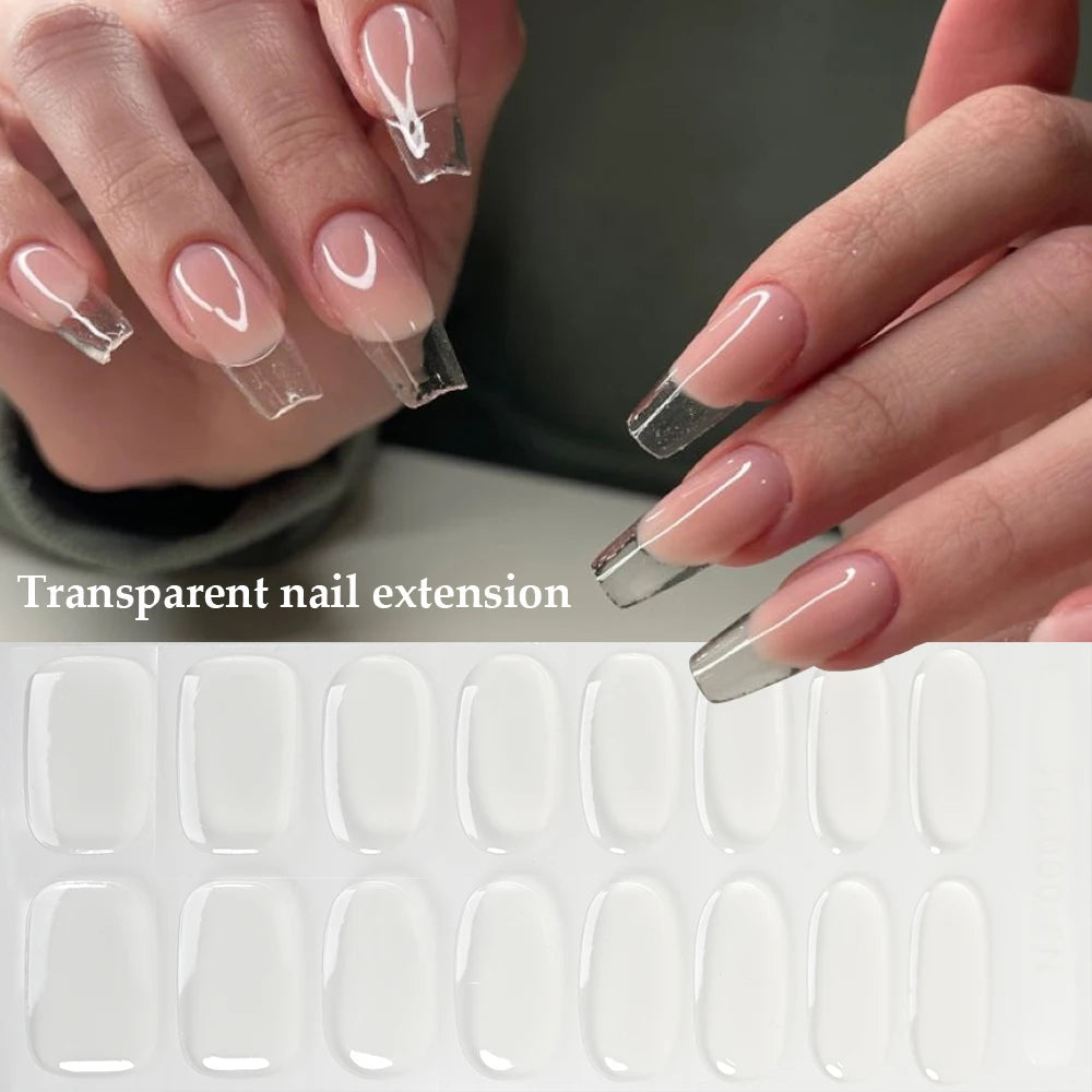 1 Sheet Clear Semi-Cured Gel Strips Transparent Semi-Cured Gel Strips Full Cover Gel Nail Strips Manicure Gel Decal