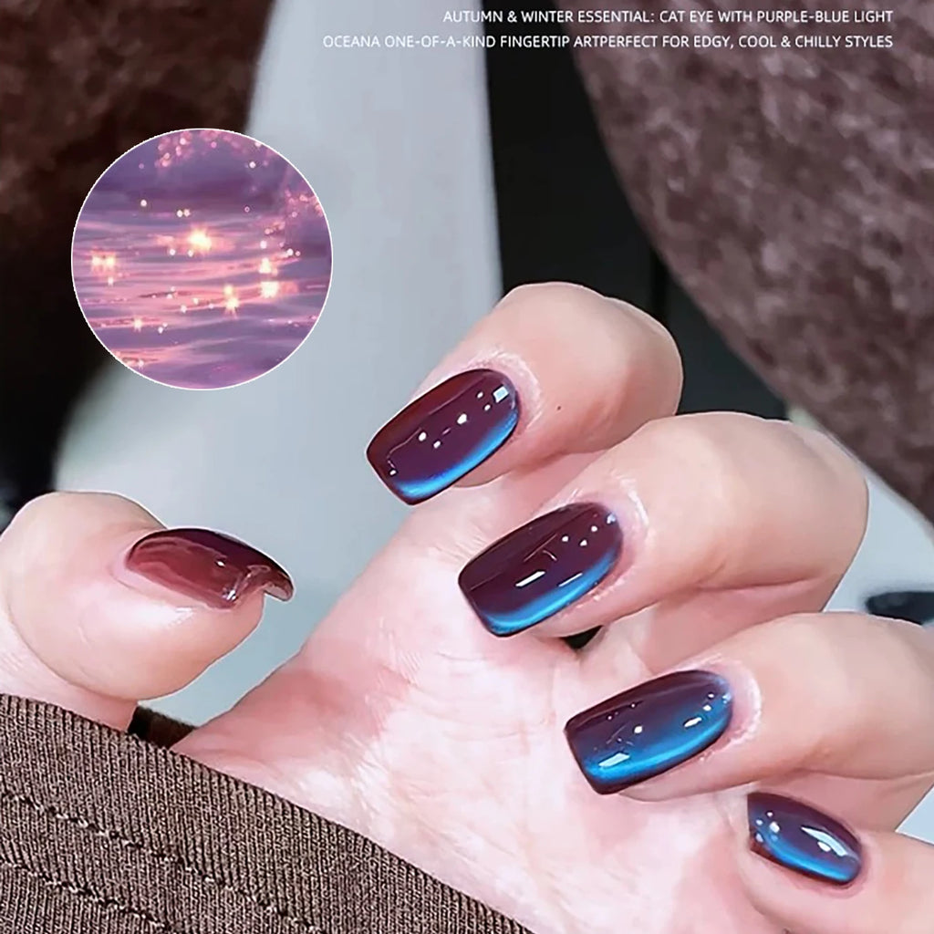 1-Pack WS Autumn Winter Nails Blue Purple Crystal Glass Bead Cat Eye Gel Polish Nail Salon Home DIY Super Flash Gel Nail Art