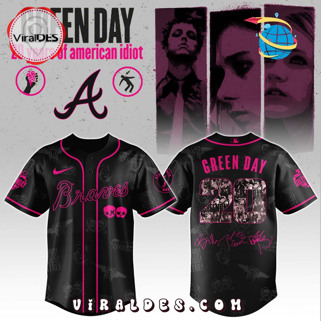 Atlanta Braves MLB x Green Day 20th Anniversary Baseball Jersey