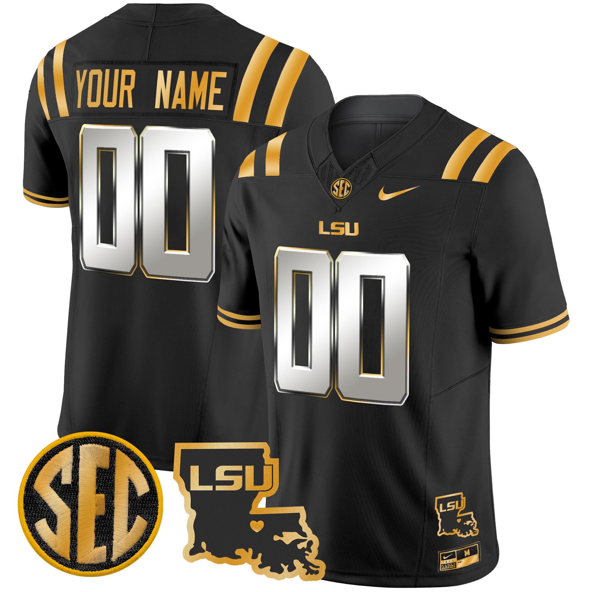LSU Tigers 2025 Louisiana Patch Gold Vapor Limited Custom Jersey - All Stitched